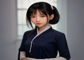 古典汉服美女写真专辑封面，身着红色齐胸汉服站在苏州园林廊桥上，秋日黄昏逆光拍摄，诗意唯美