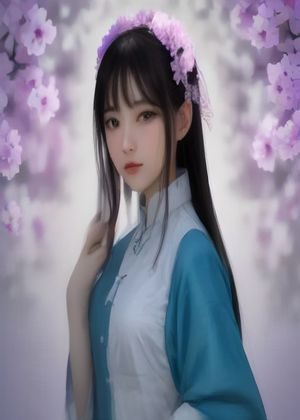 清纯系美女在樱花树下自然光拍摄，白色连衣裙，浅笑望镜，画面明亮柔和，日系清新风格美女写真